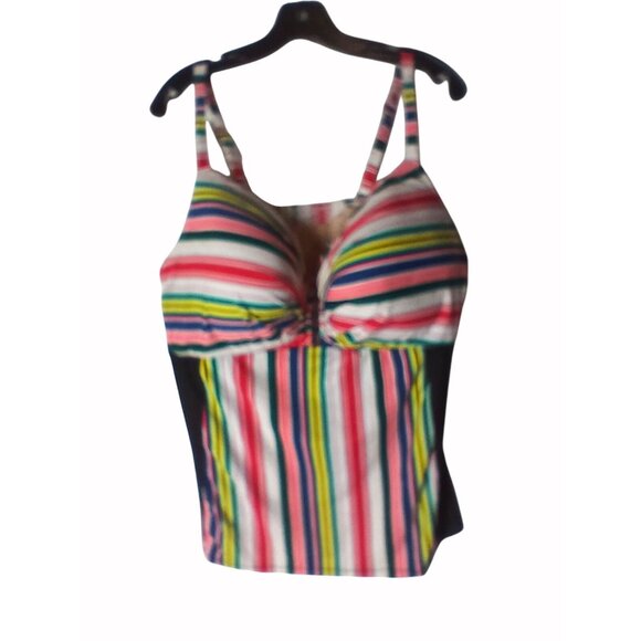 Swim Cacique Womens Tankini Swim Top Striped Multicolor Size 44DDD Padded Cups - Picture 2 of 11